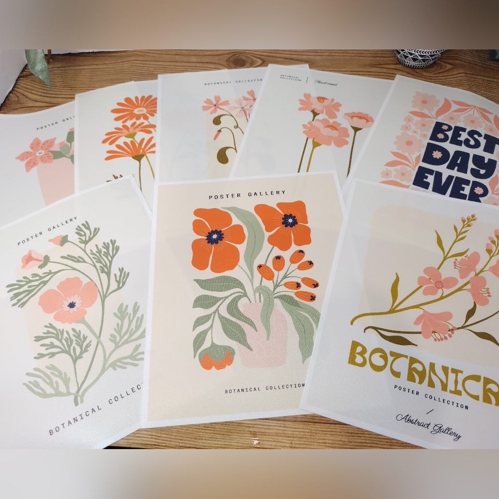 Flower Wall Art - Botanical Print Set of 8 -Canvas Floral Prints